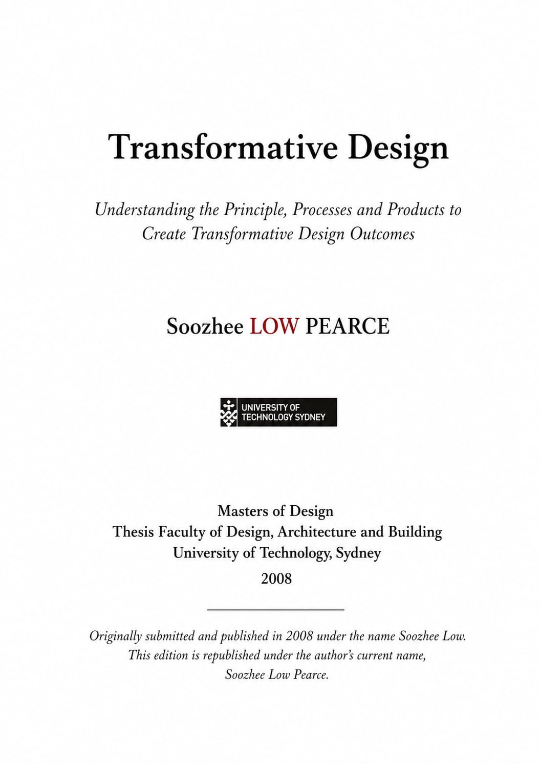 Inside title page of Transformative Design